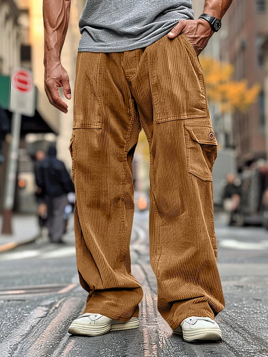 Men's Cargo Pants Corduroy Pants Trousers Casual Pants Pocket Elastic Waist