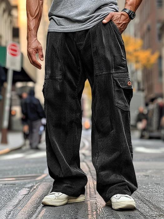 Men's Cargo Pants Corduroy Pants Trousers Casual Pants Pocket Elastic Waist