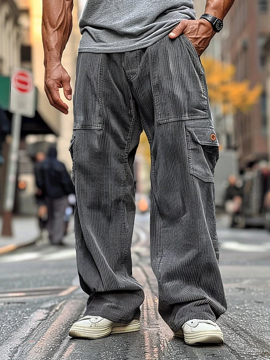 Men's Cargo Pants Corduroy Pants Trousers Casual Pants Pocket Elastic Waist