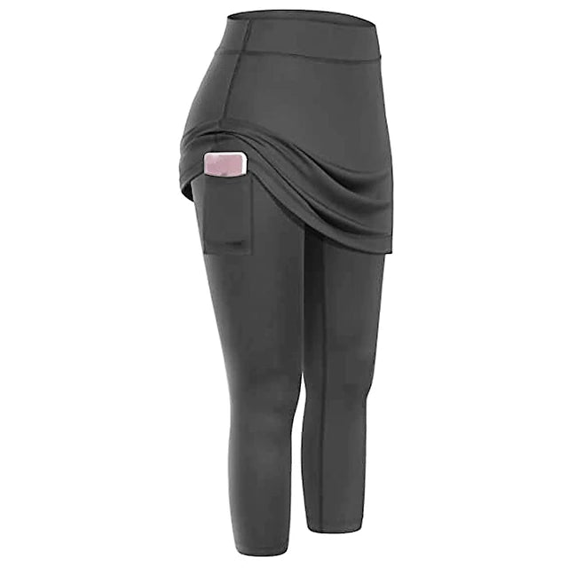 Women's Running Capri Leggings Running Skirt with Tights 2 in 1 with Phone Pocket Base Layer Athletic