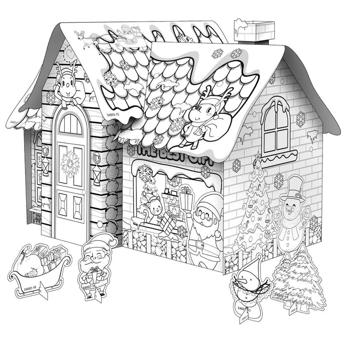 Christmas Children's Toys Diy Cardboard House Parent-child 3d Puzzle Art Painting Hand Drawn Graffiti House