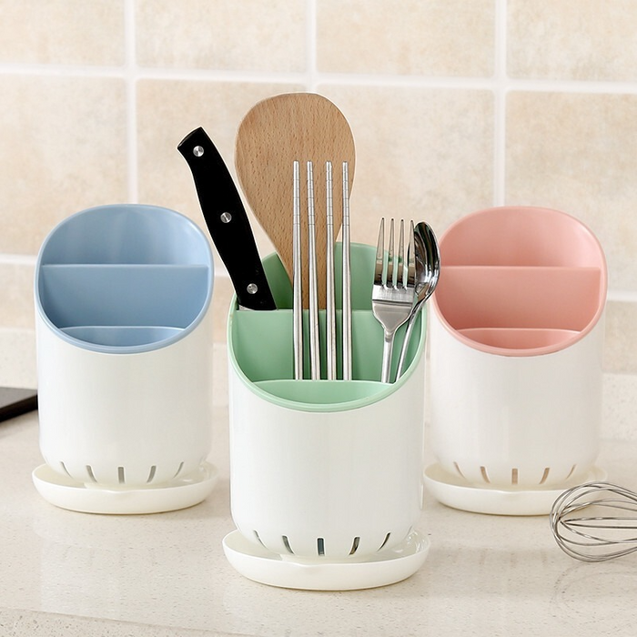 Utensil Holder Cutlery Drainer Kitchen Tableware Storage Bucket Plastic Chopstick Spoon Storage Rack