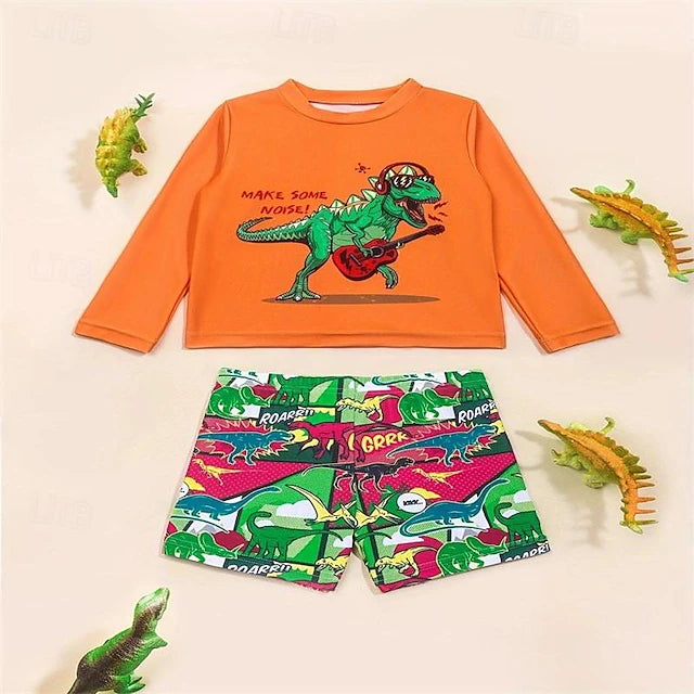 Two-Piece Quick Dry Boys Dinosaur Swimsuit - Comfortable Shirt & Pants For Kids