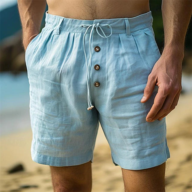 Men's Shorts Linen Shorts Summer Shorts Button Pocket Drawstring