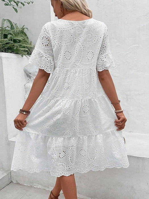 Women's White Dress Midi Dress Lace Patchwork Streetwear