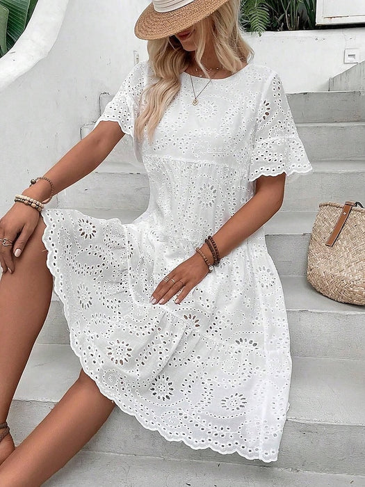 Women's White Dress Midi Dress Lace Patchwork Streetwear