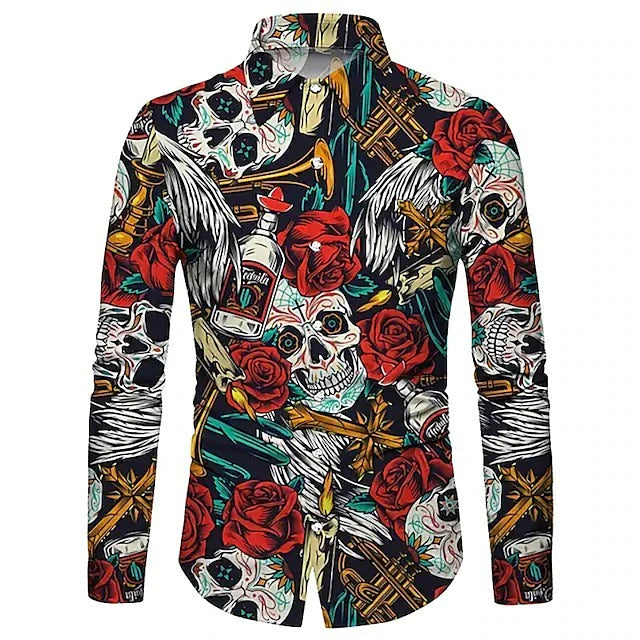 Men's Shirt Graphic Shirt Rose Floral Skull Sunflower Turndown