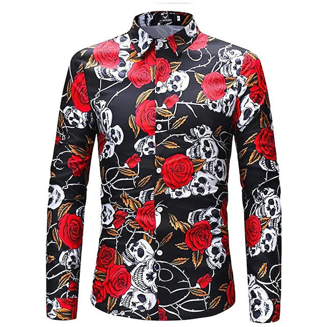 Men's Shirt Graphic Shirt Rose Floral Skull Sunflower Turndown