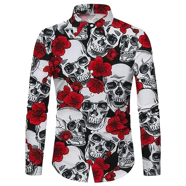 Men's Shirt Graphic Shirt Rose Floral Skull Sunflower Turndown