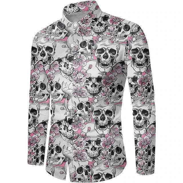 Men's Shirt Graphic Shirt Rose Floral Skull Sunflower Turndown