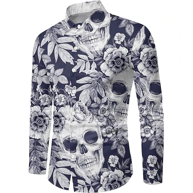 Men's Shirt Graphic Shirt Rose Floral Skull Sunflower Turndown