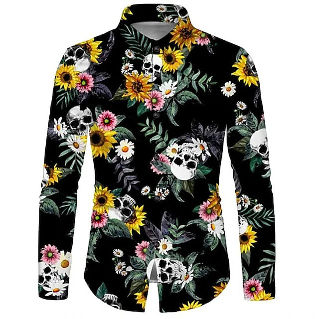 Men's Shirt Graphic Shirt Rose Floral Skull Sunflower Turndown