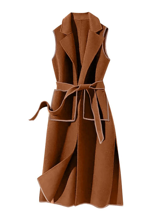 Women's Vest Winter Sleeveless Overcoat Long Pea Coat Fall Trench Coat with Belt