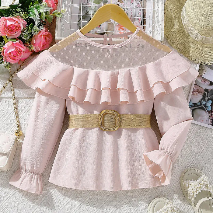 Kids Girls' Blouse Solid Color School Long Sleeve Active 7-13 Years Summer Black White Pink