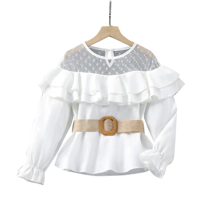 Kids Girls' Blouse Solid Color School Long Sleeve Active 7-13 Years Summer Black White Pink