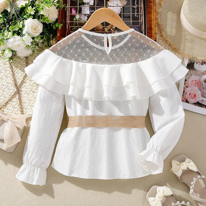 Kids Girls' Blouse Solid Color School Long Sleeve Active 7-13 Years Summer Black White Pink