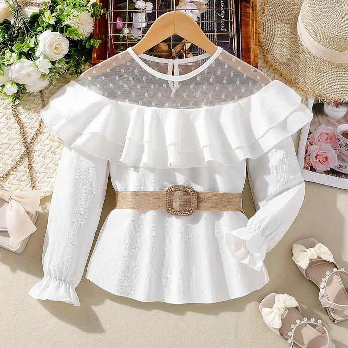 Kids Girls' Blouse Solid Color School Long Sleeve Active 7-13 Years Summer Black White Pink