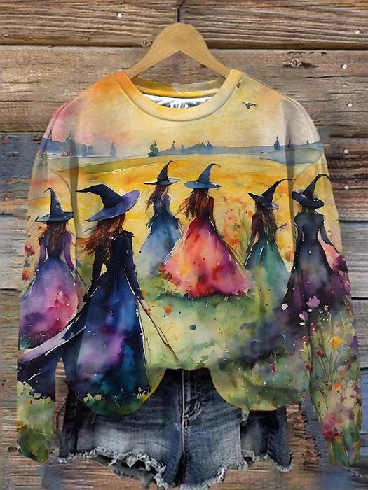 Women's Halloween Sweatshirt Pullover Polyester Witch Halloween Print