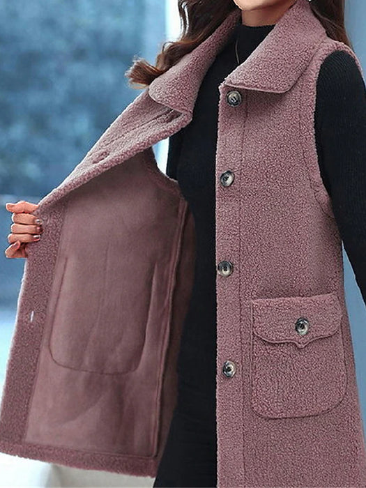 Women's Teddy Vest Long Teddy Coat Fall Sherpa Jacket Fleece