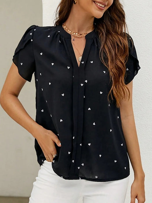 Women's Shirt Blouse Stylish Casual Valentine's Day Heart Regular Tops Short Sleeve