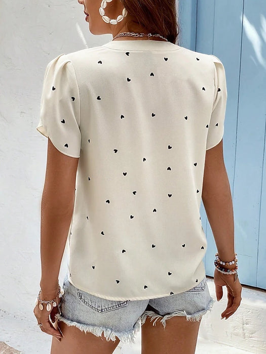 Women's Shirt Blouse Stylish Casual Valentine's Day Heart Regular Tops Short Sleeve