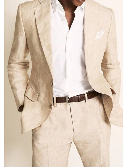Men's Linen Suits 2 Piece Solid Colored Summer Suits Tailored Fit