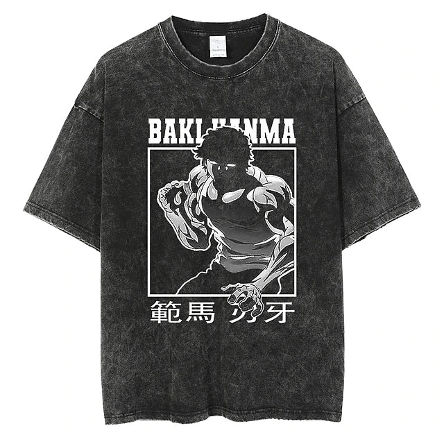 Baki the Grappler Hanma baki T-shirt Oversized Acid Washed Tee Print