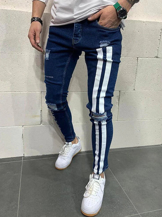 Men's Jeans Trousers Denim Pants Pocket Stripe Comfort Breathable