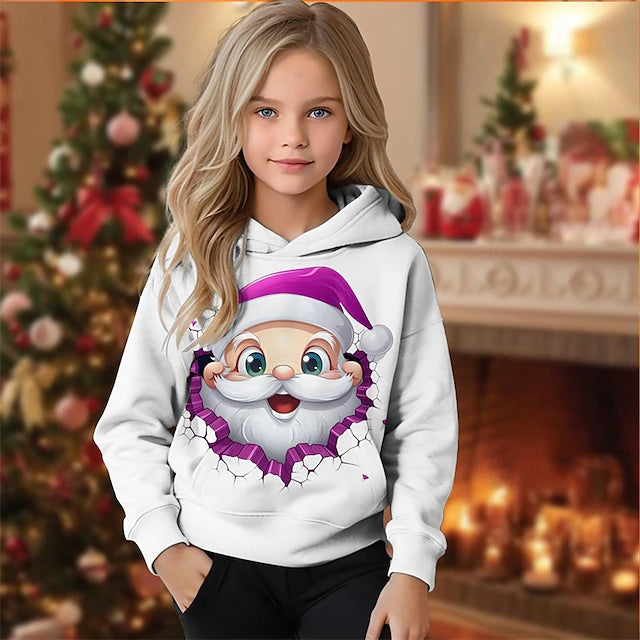 Christmas Girls' 3D Graphic Santa Claus Hoodie Long Sleeve Fall Winter