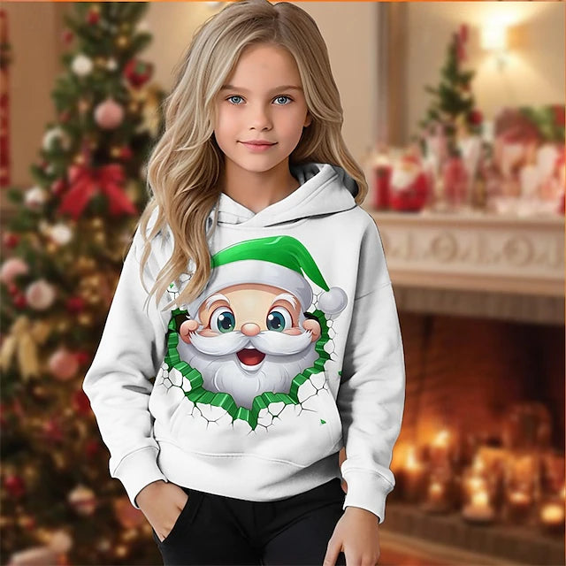 Christmas Girls' 3D Graphic Santa Claus Hoodie Long Sleeve Fall Winter