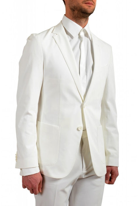 White Men's Wedding Valentine's Groomsmen Suits 2 Piece Solid Colored Tailored Fit Single Breasted Two-buttons 2023