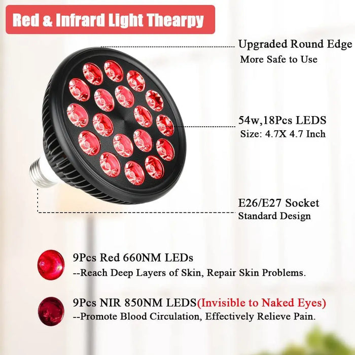 Led Red Light 54w Tripod Light Bulb Physiotherapy Light Par38 Dual Core 660 850nm Red Light Therapy