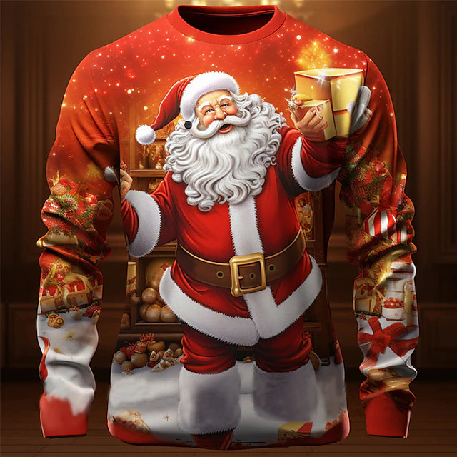 Christmas Men's Graphic Santa Claus T shirt Long Sleeve T shirt 3D Print