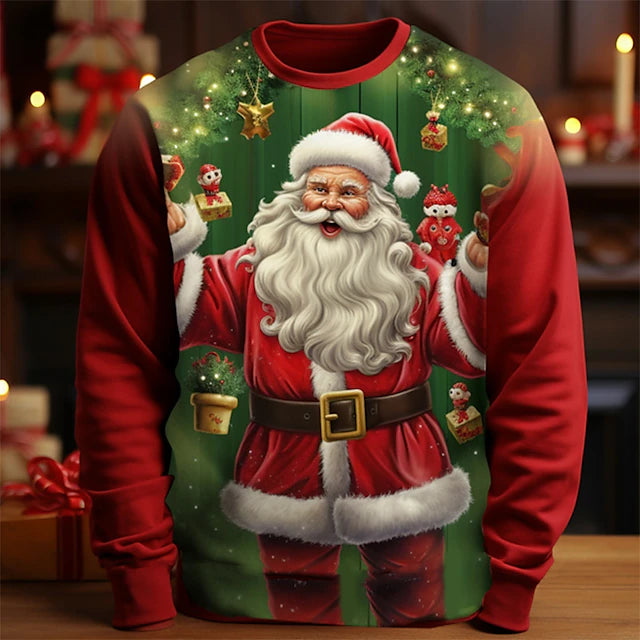 Christmas Men's Graphic Santa Claus T shirt Long Sleeve T shirt 3D Print