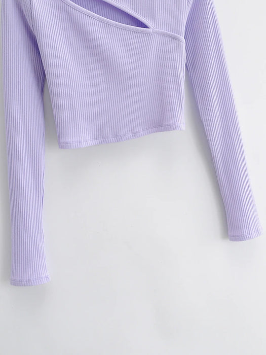 T shirt Tee Crop Tshirt Women's Black White Purple Plain Cut Out Daily Fashion Round Neck Slim