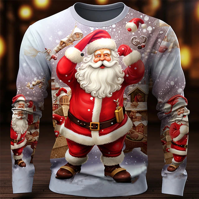 Christmas Men's Graphic Santa Claus T shirt Long Sleeve T shirt 3D Print