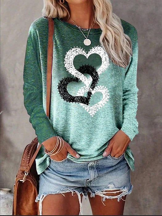 Women's Valentine Heart T Shirt Casual Print Long Sleeve