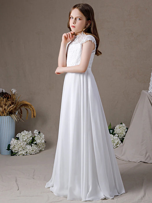 A-Line Floor Length Jewel Neck Chiffon Junior Bridesmaid Dresses&Gowns With Pleats Kids Wedding Guest Dress 4-16 Year