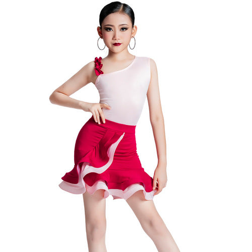 Latin Dance Kids' Dancewear Skirts Splicing Girls' Performance Training Sleeveless Polyester