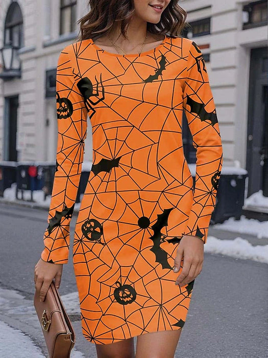 Women's Polyester Casual Dress Sheath Dress Animal Halloween Print Crew