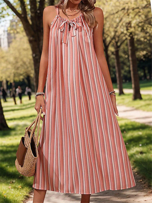 Women's Casual Dress Slip Dress Stripe Print Strap Midi Dress