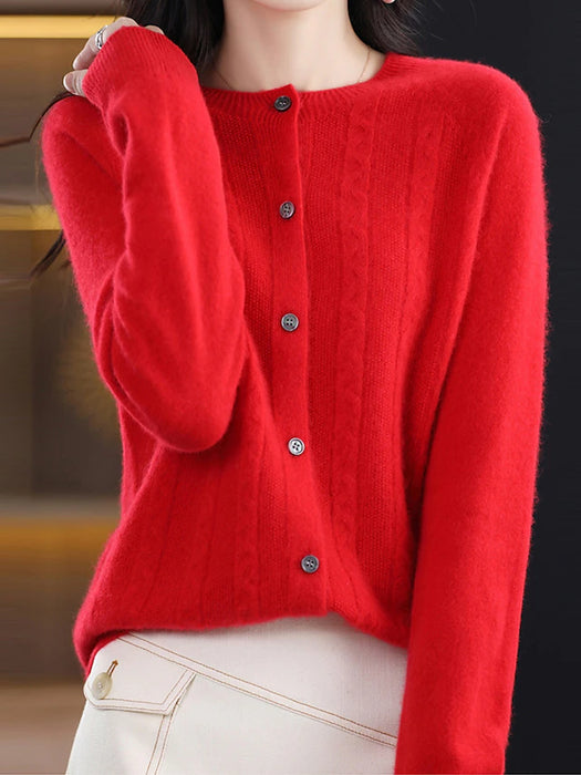 Women's Cardigan Sweater Jacket Crew Neck Cable Knit Polyester Button Knitted Fall Winter