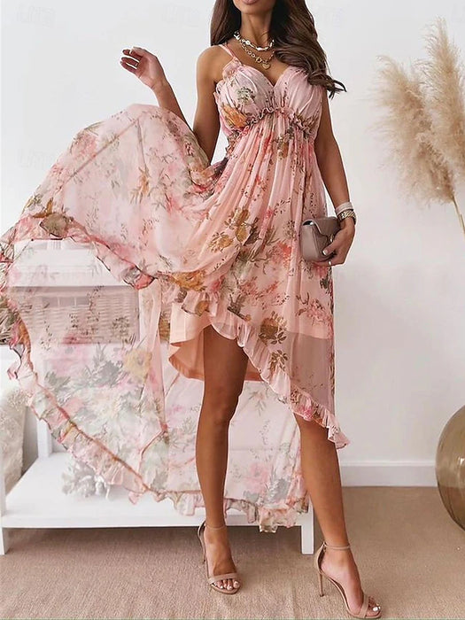 Women's Casual Dress Swing Dress Floral Backless Print Halter Neck Midi Dress Vacation Sleeveless Summer