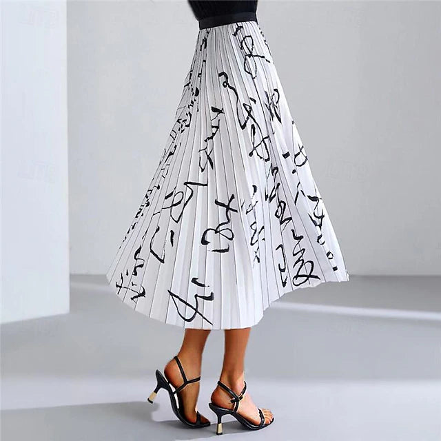 Women's Skirt A Line Midi High Waist Skirts Ruched Pleated Print Graphic Color Block