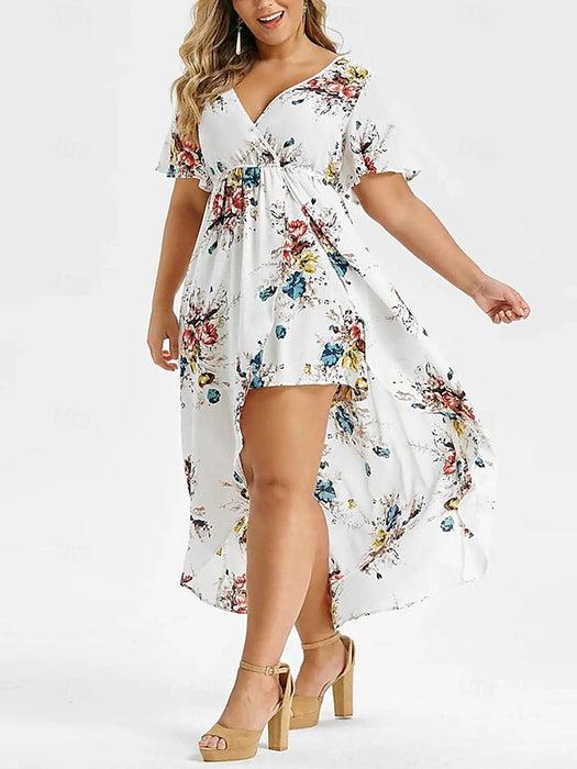 Women's Casual Dress Summer Dress Floral Split Print V Neck Midi Dress Streetwear