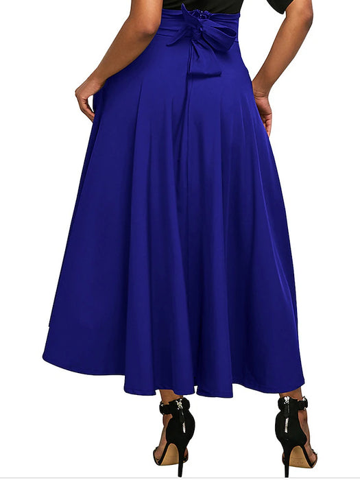 Women's Skirt A Line Swing Maxi High Waist Skirts Pleated Pocket Bow Solid Colored Street