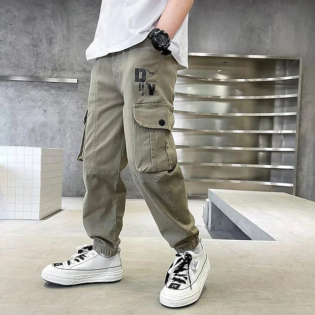 Kids Boys Pants Trousers Pocket Solid Color Letter Comfort Pants