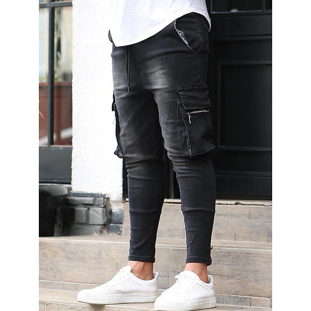 Men's Jeans Cargo Pants Skinny Trousers Denim Pants Zipper Multi Pocket Plain