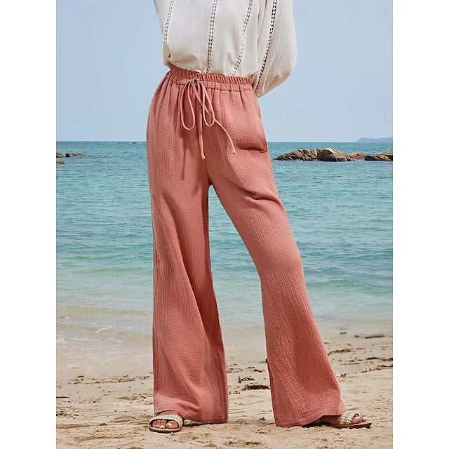 Women's Sweatpants 100% Cotton Plain Pink Basic High Waist Long Outdoor Daily Wear Spring & Summer