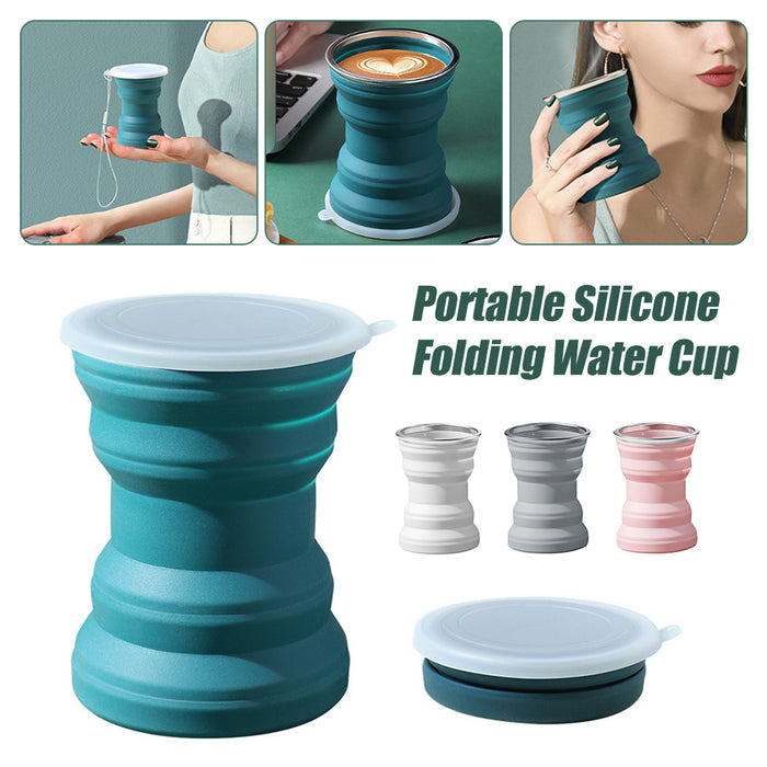 Silicone Folding Water Cup,Portable Telescopic Cup With Lid,Outdoor Heat Resistant Foldable Mug